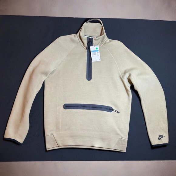 Nike Beige Quarter-Zip Pullover Sweatshirt with Front Zip Pocket - Picture 1 of 1